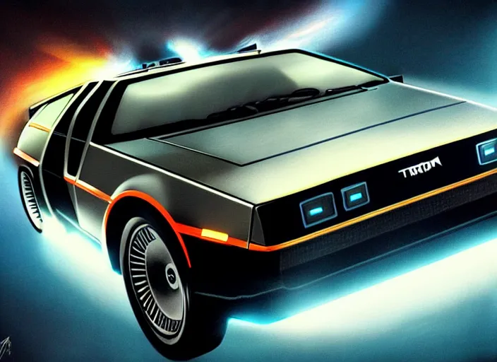 Image similar to concept art, delorean, knight rider, daft punk, tron legacy, vyle art