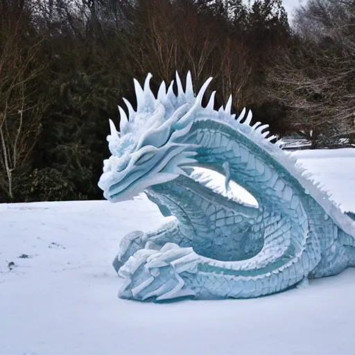 Prompt: dragon sculpture made of ice