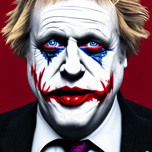 Image similar to boris johnson as the joker, super villain, dc comics, marvel, photorealistic, villain, 8 k