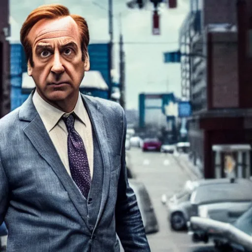 Prompt: A still of Saul Goodman in Joker (2019)