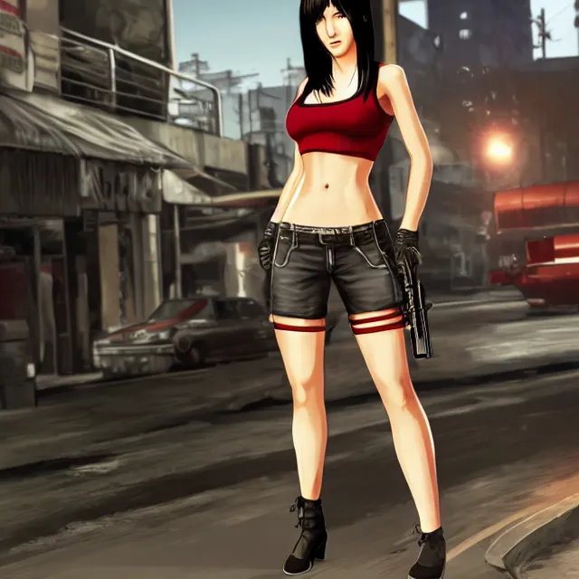 Image similar to Tifa Lockhart in GTA V, Cover art by Stephen Bliss, boxart, loading screen, full body