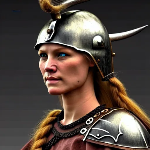 Image similar to a beautiful viking female warrior, realistic, highly detailed.