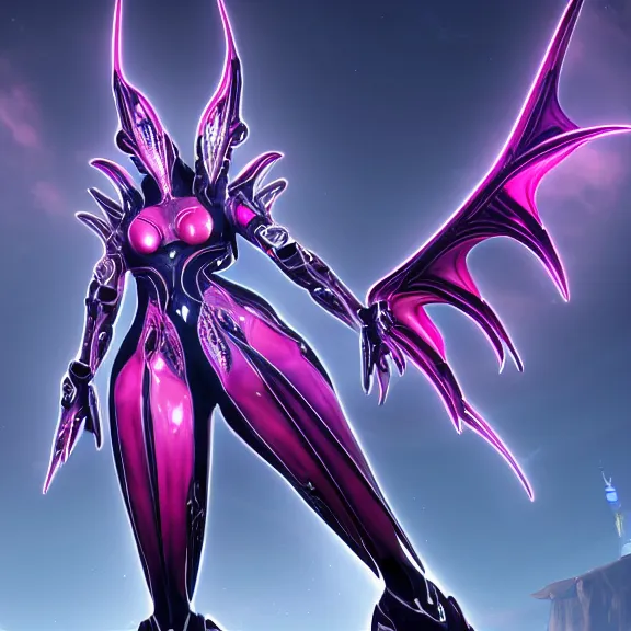 Image similar to highly detailed giantess shot exquisite warframe fanart, looking up at a giant 500 foot tall beautiful stunning saryn prime female warframe, as a stunning anthropomorphic robot female dragon, looming over you, dancing elegantly over you, your view upward between the legs, white sleek armor with glowing fuchsia accents, proportionally accurate, anatomically correct, sharp robot dragon paws, two arms, two legs, camera close to the legs and feet, giantess shot, upward shot, ground view shot, paw shot, leg and thigh shot, epic low shot, high quality, captura, realistic, professional digital art, high end digital art, furry art, macro art, giantess art, anthro art, DeviantArt, artstation, Furaffinity, 3D realism, 8k HD octane render, epic lighting, depth of field