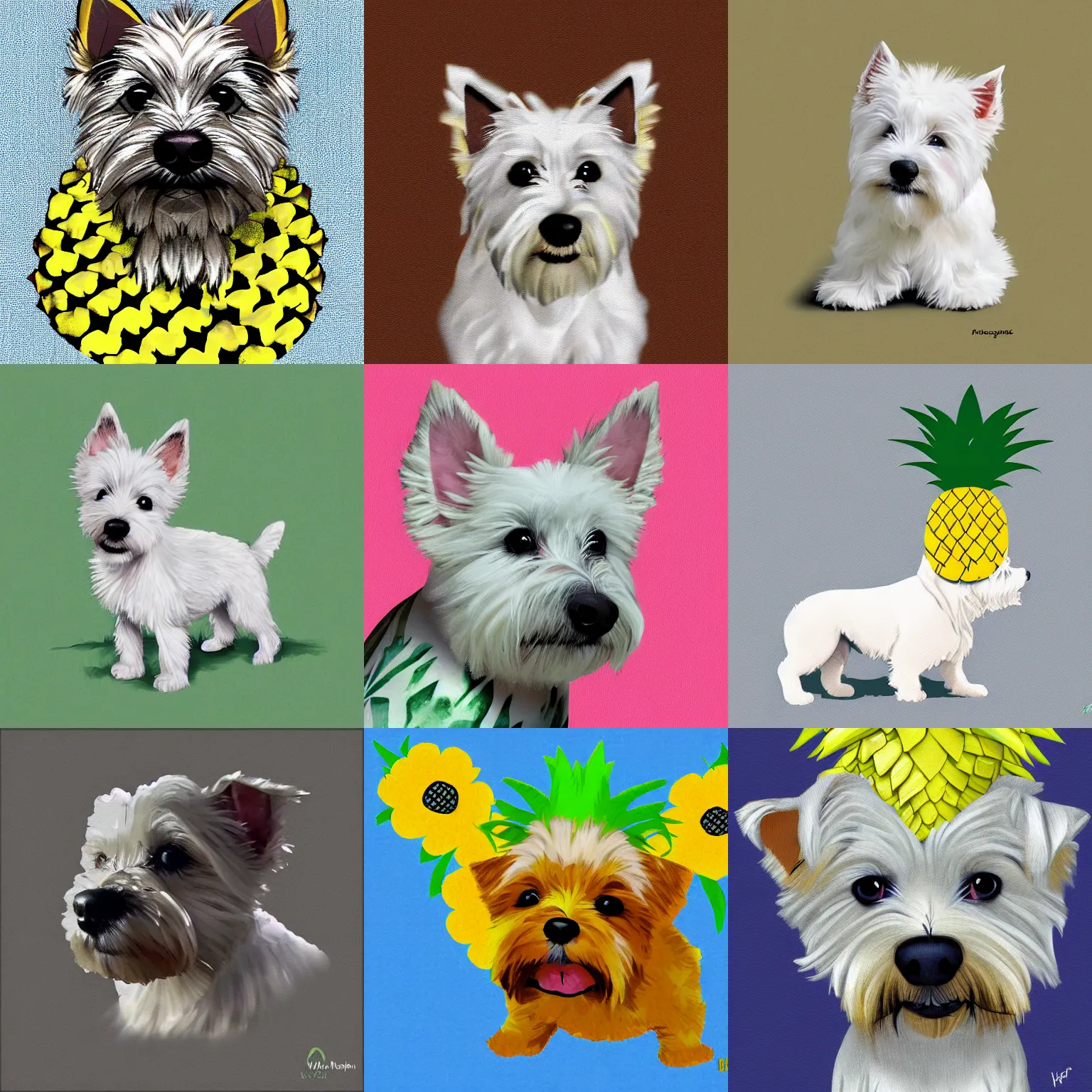 Prompt: a hybrid pineapple thats mostly a westie puppy, digital art,