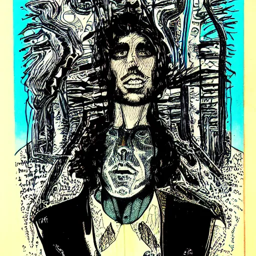 Prompt: portrait of zach hill by philippe druillet