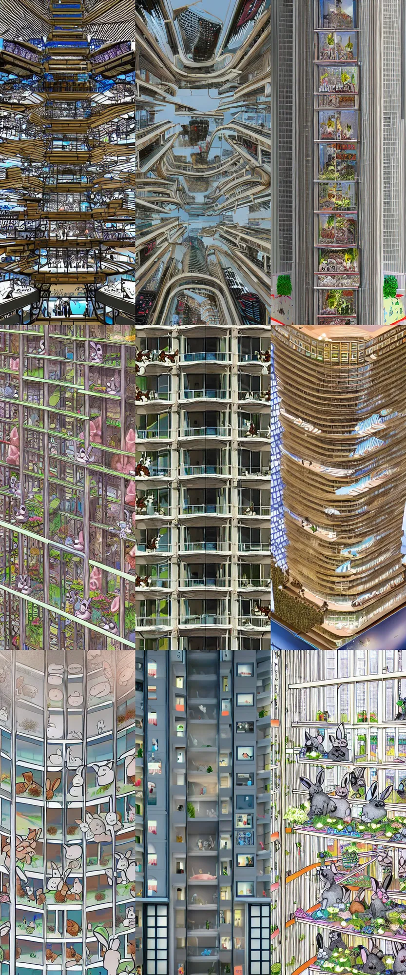 Prompt: detailed interior view of a skyscraper composed of bunnies