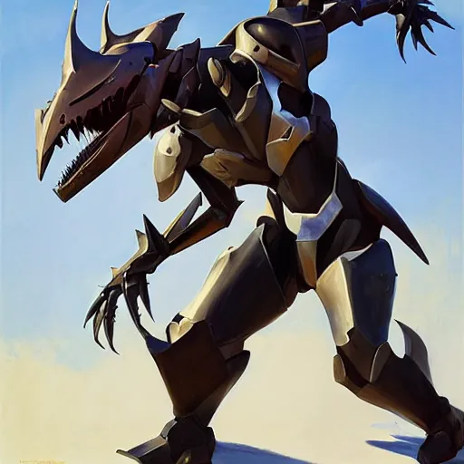 Image similar to greg manchess portrait painting of partially armored garchomp as overwatch character, medium shot, asymmetrical, profile picture, organic painting, sunny day, matte painting, bold shapes, hard edges, street art, trending on artstation, by huang guangjian, gil elvgren, ruan jia, greg rutkowski, gaston bussiere