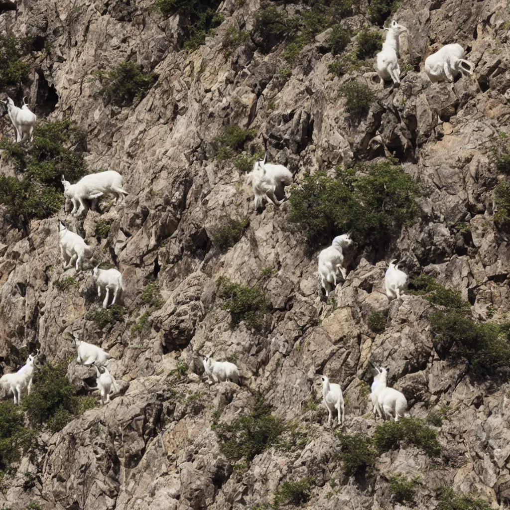 Image similar to mountain goats on a sheer cliffside, dr. suess