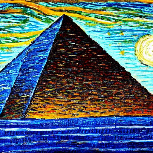 Image similar to painting of pyramids of Giza in style of starry night