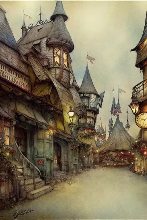 Image similar to (((((1950s fairy tale city . muted colors.))))) by Jean-Baptiste Monge !!!!!!!!!!!!!!!!!!!!!!!!!!!