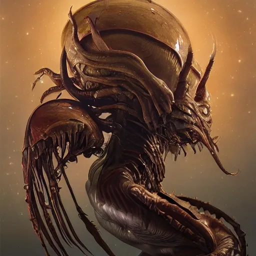 Prompt: whirling portrait of a twisting bloodied filigreed genderless insect alien monster, muscles, rippling, space warping, ultra realistic, concept art, intricate details, eerie, highly detailed, photorealistic, octane render, 8 k, unreal engine. art by artgerm and greg rutkowski and alphonse mucha