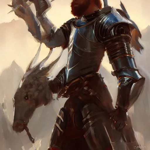 Prompt: a portrait of a knight in a scenic environment by bayard wu