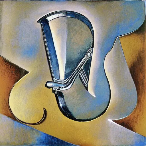 Prompt: silver trumpet, Braque