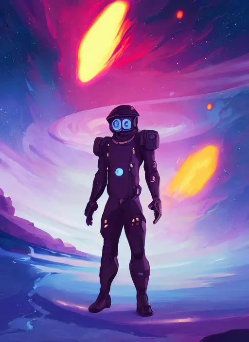 Image similar to space soldier, handsome black male character in front of exploding nebulae, 2d game fanart behance hd by Jesper Ejsing, by RHADS, Makoto Shinkai and Lois van baarle, ilya kuvshinov, rossdraws global illumination