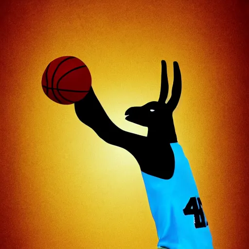 Image similar to a llama dunking a basketball, 4 k, digital art, high resolution, trending on artstation