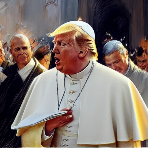 Prompt: donald trump as the pope, detailed by greg manchess, craig mullins, bernie fuchs, walter everett