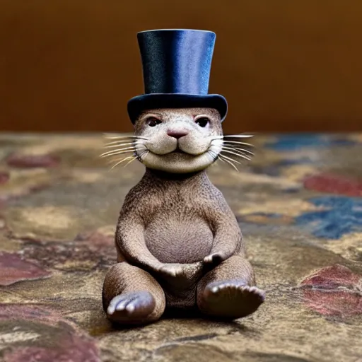 Prompt: photo of an 3 d otter wearing a top hat and monocle