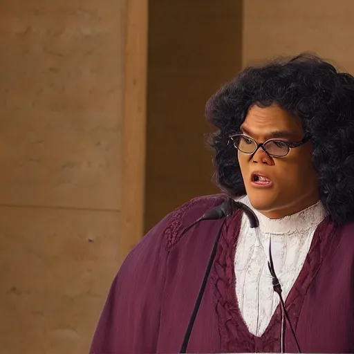 Image similar to a cinematic still of Madea preaching at a Baptist Church in Rural Tennessee, portrait, shallow depth of field, close up