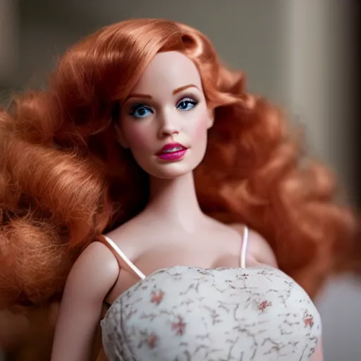 Image similar to amazing beautiful Christina Hendricks barbie doll in the living room, film still from the movie directed by Denis Villeneuve , wide lens