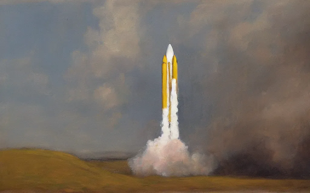 Prompt: a painting of a rocket, oil on canvas, by edelfelt