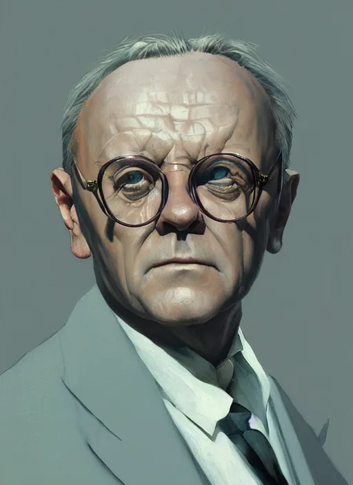 Prompt: Anthony Hopkins wearing round glasses portrait painting by Edward Hopper and James Gilleard, Zdzislaw Beksinski highly detailed