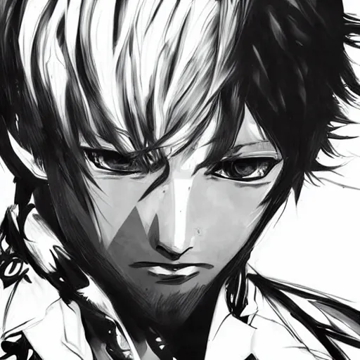 Image similar to Portrait of Yu Narukami from Persona 4, in the art style of Yoji Shinkawa, trending on Art Station, highly detailed, concept art, great composition