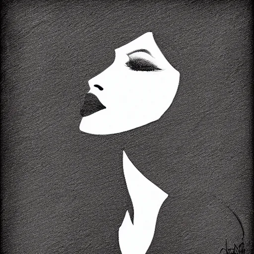 Image similar to black and white silhouette of a girl digital art, clean line art