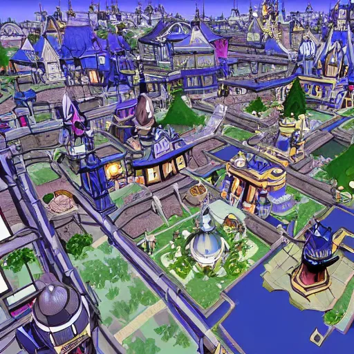 Image similar to Twilight Town from Kingdom Hearts except it’s a sprawling metropolis