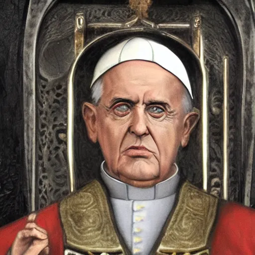 Image similar to pope thanos, portrait photo, realistic, highly detailed