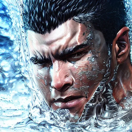 Prompt: photoshop photo edited by expert painting photorealistic shockingly amazing portrait of guts from berserk submerged in water ,extremely detailed, made by wlop and maxwell boas