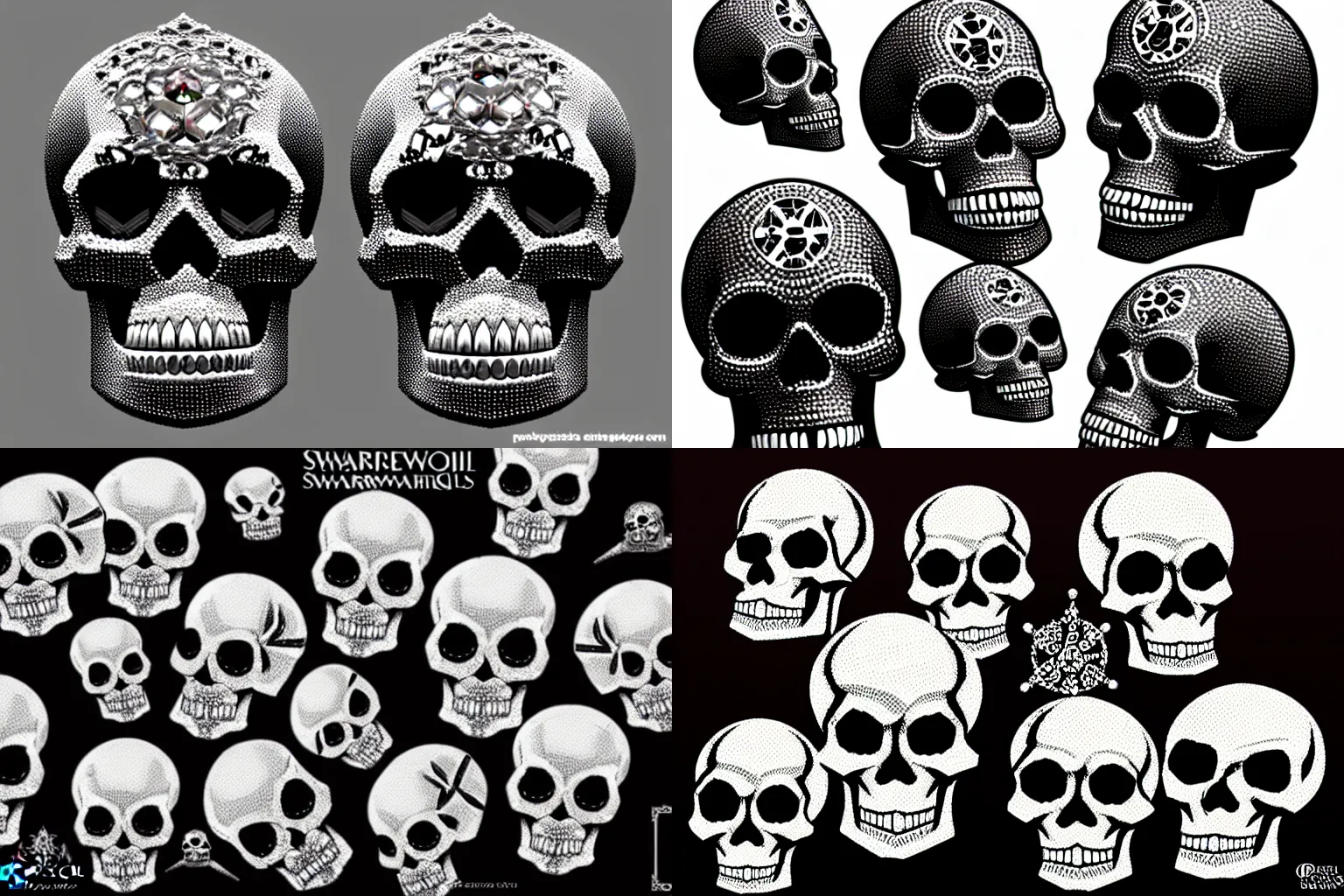 Prompt: elaborate swarovski skulls in dungeon setting