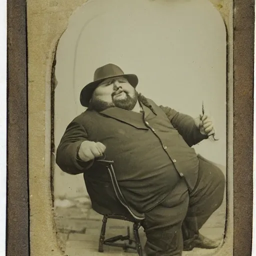 Prompt: a daguerrotype photo of a fat man eating a cake, award winning photo