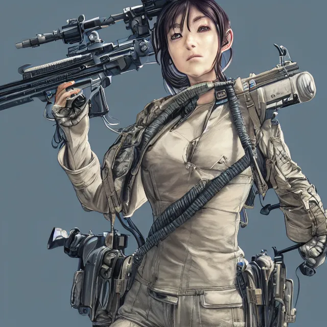 Image similar to the hyperrealistic portrait of lawful neutral female futuristic marine sniper as absurdly beautiful, gorgeous, elegant, young anime gravure idol, an ultrafine hyperdetailed illustration by kim jung gi, irakli nadar, intricate linework, bright colors, octopath traveler, final fantasy, unreal engine 5 highly rendered, global illumination, radiant light, detailed and intricate environment