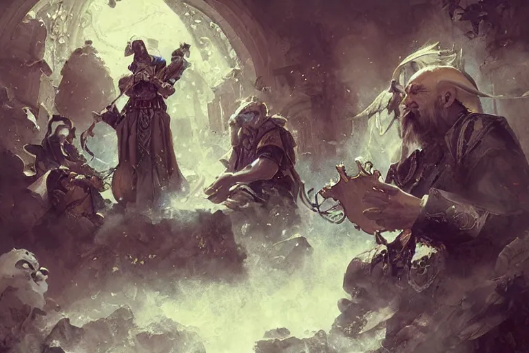 Image similar to an old musician teaching its artificer apptentice a visual melody in the baroque era, hearthstone art style, epic fantasy style art by Craig Mullins, fantasy epic digital art, epic fantasy card game art by Greg Rutkowski