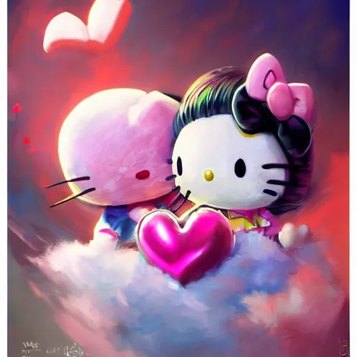 Prompt: Couple Love of Hello Kitty, by Stanley Artgerm Lau, WLOP, Rossdraws, James Jean, Andrei Riabovitchev, Marc Simonetti, Yoshitaka Amano, ArtStation, CGSociety,