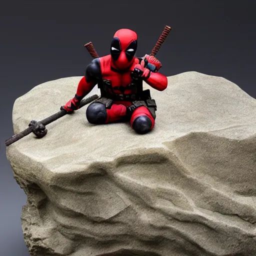 Prompt: deadpool, carving, stone