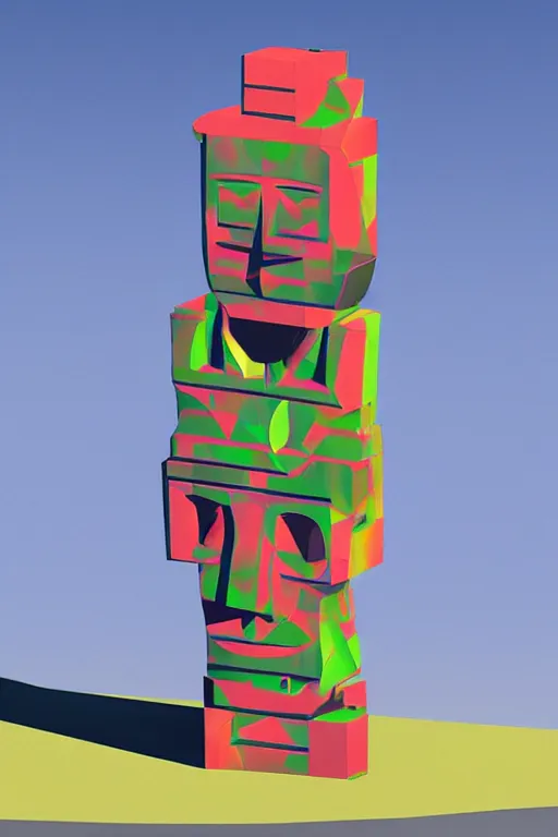 Image similar to cubist moai statue cutout digital illustration cartoon colorful beeple