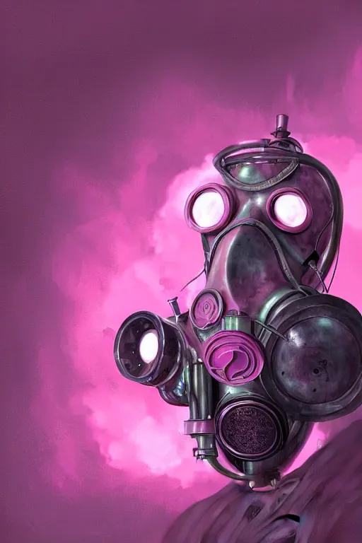 Prompt: Mechanical Gas Mask Machine leaking Pink Vapor, digital art, fantasy, magic, ultra detailed, professional illustration