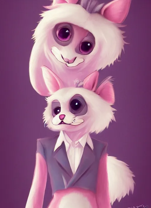 Image similar to adorable, brilliant, elegant, pastel texture, matte painting hyperpop cutest fuzzy furry portrait of an anthropomorphic cartoon style fursona, drawn by Falvie, fleurfurr, trending on furaffinity trending on pixiv