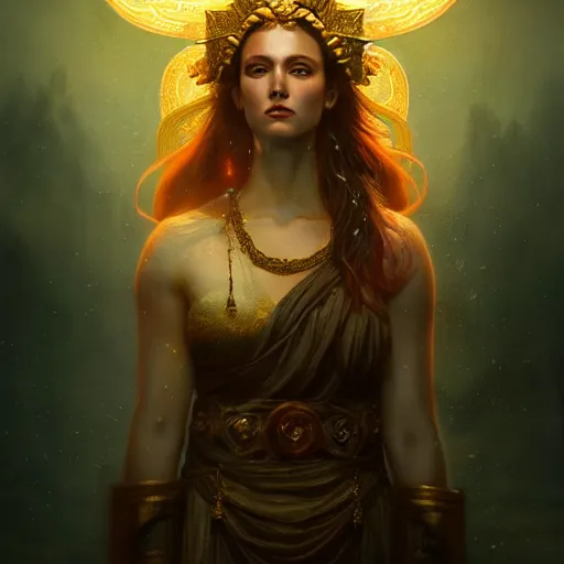 Image similar to majestic gracious regal deity persephone portrait, ancient greece, atmospheric lighting, painted, intricate, volumetric lighting, beautiful, rich deep colours masterpiece, golden hour, sharp focus, ultra detailed, by leesha hannigan, ross tran, thierry doizon, kai carpenter, ignacio fernandez rios