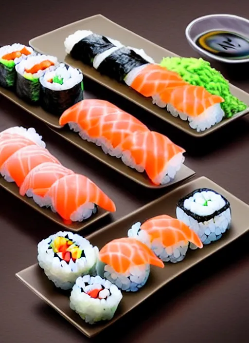 Image similar to clear photorealistic picture of adorable cats made out of sushi