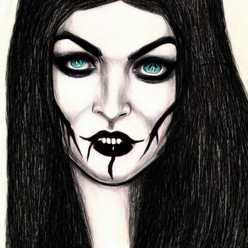 Image similar to a scary drawing of megan fox as morticia addams as death of the endless by junji ito, horror, madness