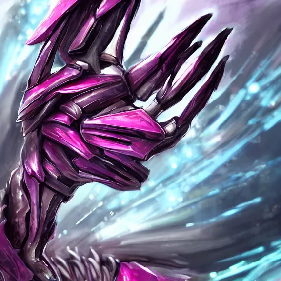 Image similar to very close up foot pov shot, hyperdetailed elegant beautiful stunning anthropomorphic mecha female dragon, hot foot close up, showing detailed dragon paws to camera, sharp claws close up, soft pads, sharp silver armor, fuchsia skin, anthro dragon art, warframe destiny fanart, furry paws furry, furaffinity, deviantart, octane, ekasportal