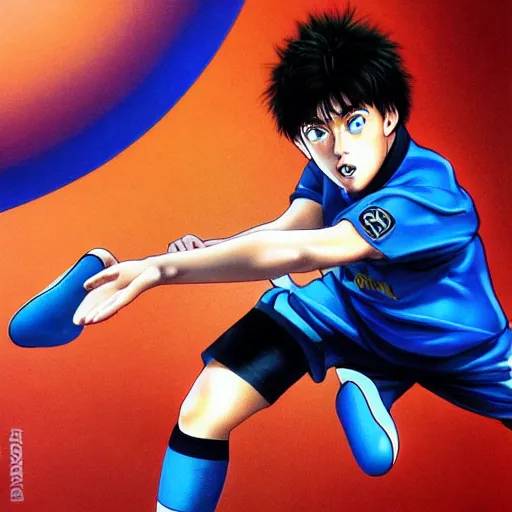 Image similar to captain tsubasa in real life, hyperrealism, photography, posing