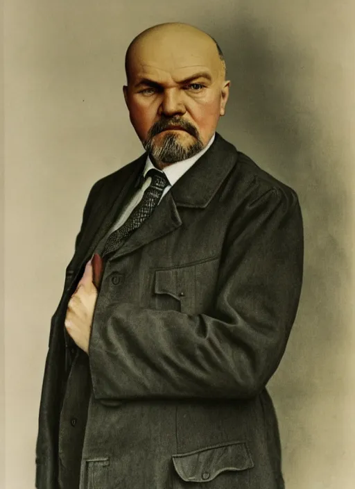 Image similar to hyper detailed portrait of lenin ulyanov by dorothea lange, color, dslr