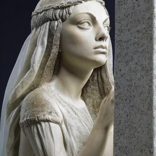 Image similar to mila kunis in a veil as a marmor statue, high detail, marmor statue by michelangelo