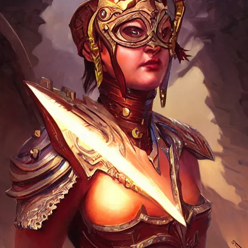 Prompt: portrait of a beautiful female cyclops as an evil paladin in full shining armor, oil painting, digital painting, intricate detail, charcol sketch, artwork by ross tran + craig mullins + raymond swanland, background artwork by steven outram