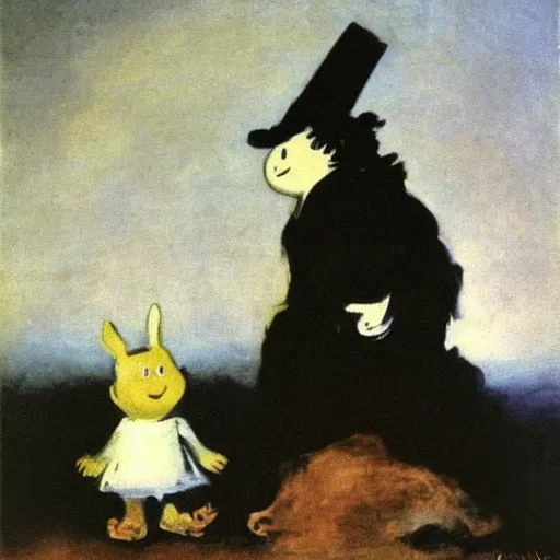 Image similar to by francisco goya, moomin, oil painting