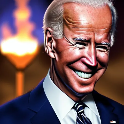 Image similar to joe biden smiling while behind him the world is burning, dramatic lighting, cinematic, establishing shot, extremly high detail, photorealistic, cinematic lighting, artstation, style by James Gurney