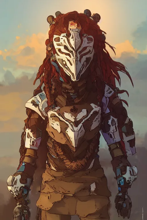 Image similar to combination suit armor aloy horizon forbidden west horizon zero dawn robot ninja mask helmet backpack tribal, art gta 5 comics, official fanart behance hd artstation by jesper ejsing, by rhads, makoto shinkai and lois van baarle, ilya kuvshinov, ossdraws radiating a glowing aura cgi rtx 2 0 2 2